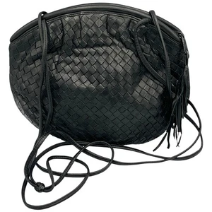 Vintage Neiman Marcus Weave Woven Black Leather Purse with Tassel Zipper - Picture 1 of 6