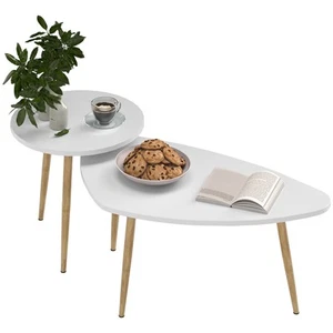HOMCOM Coffee Table Set of 2 Nesting End Side Tables for Living Room, White - Picture 1 of 12