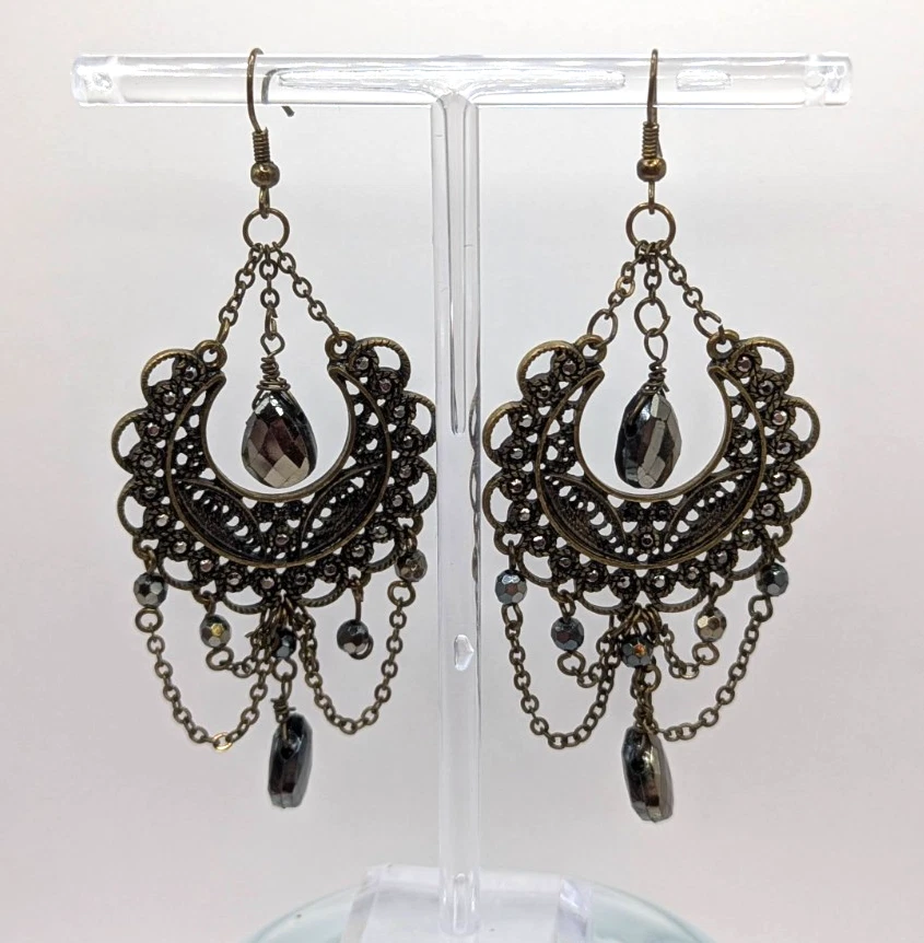 Abercrombie & Fitch 青铜银色石链吊灯耳环 — 第 1/1 张图片