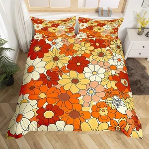 Bohemian Flowers Duvet Cover Set King Size,70s Vintage Floral Comforter Cover... - Picture 1 of 8