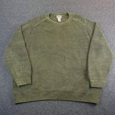 LL Bean Mariner Rib Crewneck Sweater Mens 2XL Olive Green  Fisherman Ribbed - Image 1 of 4