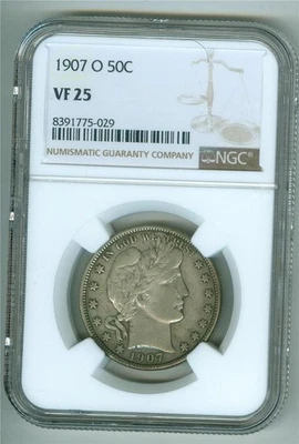 U.S. 1907-O BARBER SILVER HALF DOLLAR NGC VF-25 - Image 1 of 2