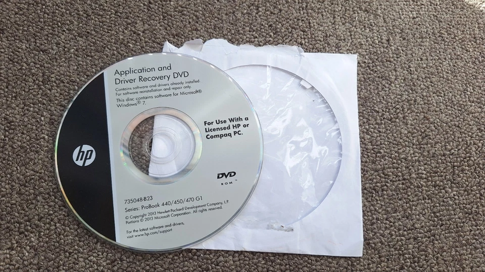 HP Application and Driver Recovery DVD Windows 7 735048-B23 ProBook 4xx G1 Disc - Image 1 of 4