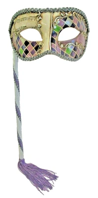 MAR101M A QUALITY ITALIAN HANDHELD MASK HANDPAINTED BY ARTISANS, PURPLE MOSAIC. - Image 1 of 2