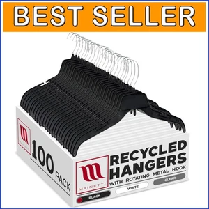 Organize Your Closet with 100 Slim Black Plastic Hangers - Perfect for Garments - Picture 1 of 9
