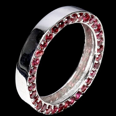 Anillo de plata de ley 925 redondo rodolita granate c piedras preciosas joyería talla 7 Foto 1 de 4