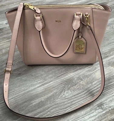 Lauren Ralph Lauren Leather Pink Double Handle Bag Purse Satchel Crossbody Strap - Image 1 of 4