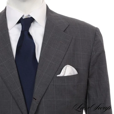 #1 MENSWEAR Kiton Napoli Made In Italy S180s Blanc Blu Grey Windowpane Jacket 56 - Image 1 of 4