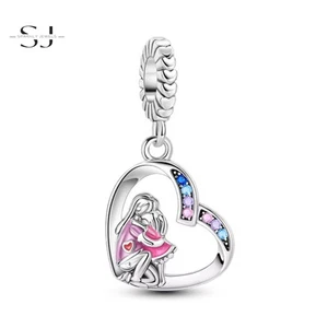 Sterling Silver 925 Mother & Daughter Heart Charm Bead for Bracelets Mum Gifts - Picture 1 of 3