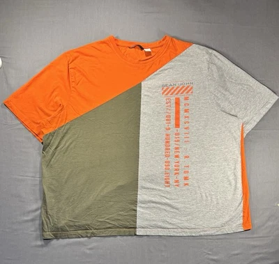 Sean John. Camiseta Hombre 5XB Grande Gris Naranja Verde Colorblock Manga Corta Foto 1 de 4