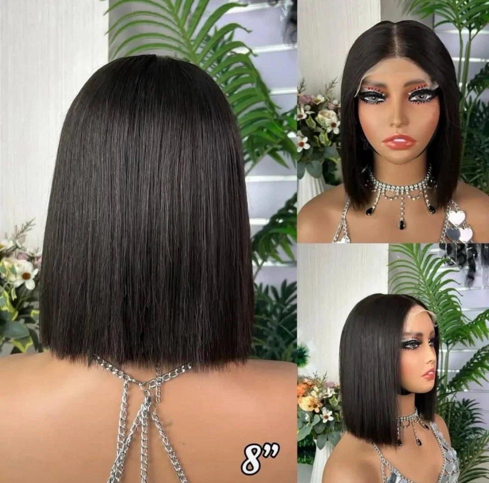8”inches 4x4 Virgin human hair Glueless Bob wig - Image 1 of 1