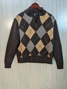J Crew Sweater Mens Large Brown 100% Lambs Wool Quarter Zip Pullover Long Sleeve - Picture 1 of 6