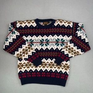 Vintage Eddie Bauer Sweater Mens Medium Fair Isle Snowflake Grandpa Cosby Ski - Picture 1 of 14