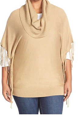 Nuevo con etiquetas Suéter Michael Kors Talla Grande 2X Camel Oscuro Flecos Capucha Cuello Mezcla de Algodón Foto 1 de 2