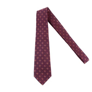 Kiton NWOT 100% Silk Neck Tie in Burgundy Sheen with Orange/Blue Geo Pattern - Picture 1 of 8