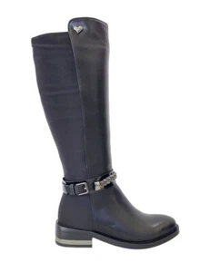 SCARPE STIVALI DONNA BRACCIALINI I126A PELLE NERO BLACK TESSUTO ELASTICO GOMMA - Foto 1 di 7