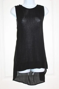 Jeans by Buffalo Womens Sleeveless Tunic Top High-Low Hem Black Solid Sz M Sheer - Picture 1 of 12