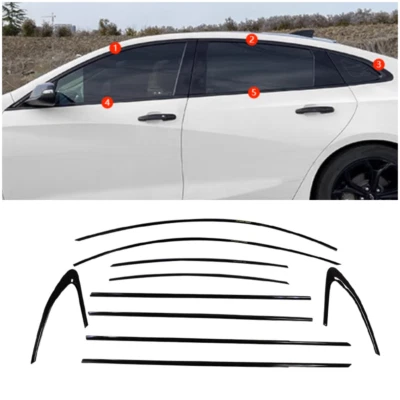Steel Glossy Black Window Side Molding Cover Trim For 2016-2024 Chevrolet Malibu - Image 1 of 2