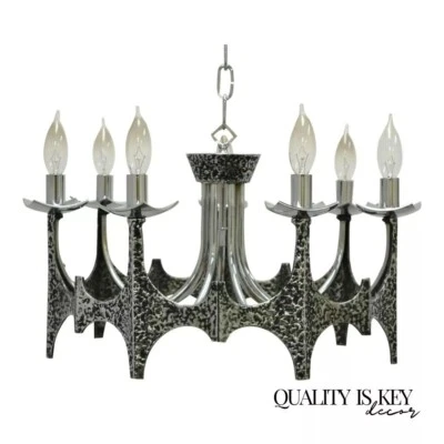 Lámpara de araña vintage de mediados de siglo moderna Mo Bridges brutalista martillada cromada Foto 1 de 4