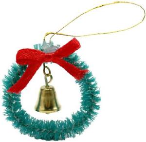 Puppenhaus Grün Weihnachten Kranz Mit Band & Bell Miniatur Tür Zubehör