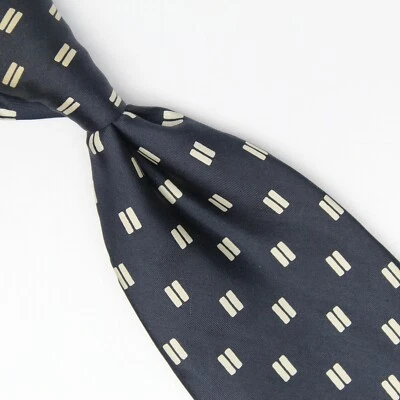 Gravata masculina de seda Yves Saint Laurent azul marinho xadrez branco estampa paisley amarela  - Imagem 1 de 4