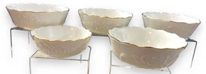 Lenox Cream ROSEBUD COLLECTION Bowl Lot of 5 Sculpted Rose 24K Gold Trim 80's - Picture 1 of 11