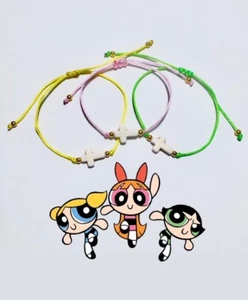 Powerpuff Girls 3PCS Matching Couple Sister Best Friend Cross Gift Bracelet Love - Picture 1 of 7