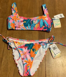 NWT Hobie Bikini 2pc set Sz M Bandeau Bra Sz L Bikini Bottom Tropical - Picture 1 of 7