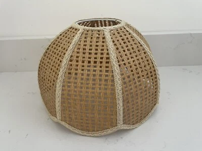 Vintage Korb Rattan Deckenlampe Schirm gerahmt Retro Anhänger Boho Chic - Bild 1 von 4
