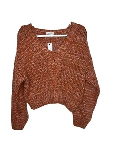 Top Shop Topshop Chunky Knit Sweater NWTS New Soft Crop Orange White 4-6 A1 - Picture 1 of 8