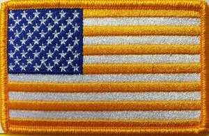 BANDERA DE EE. UU. COLORES DORADOS Y AZULES Versión Hierro Parche AMERICANO Borde Dorado - Imagen 1 de 1