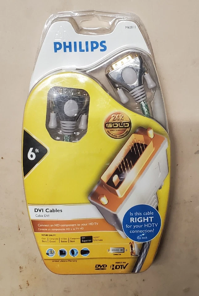 Cabo Philips DVI 6 pés HDTV Home Theater ouro 24K NOVO - Imagem 1 de 2