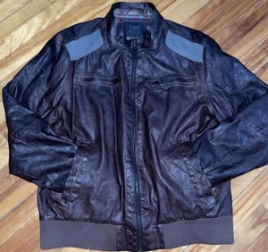 Guess XXL Brown Faux-Leather Men’s Full Zip Motorcycle Jacket - Picture 1 of 16