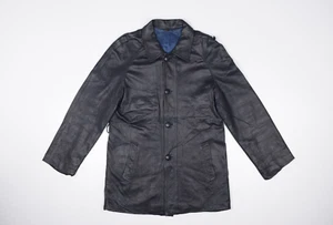 Rare Vintage Lavabre Cadet France Blue Navy Leather Coat, Size 44 L (DUTY FREE)* - Picture 1 of 23
