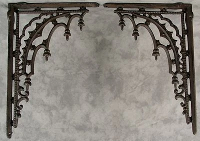 2 ARCHITECTURAL GOTHIC RENAISSANCE Cast Iron SHELF BRACKETS WALL CORNER BRACKETS - Image 1 of 4