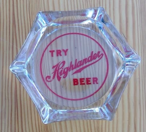 Try Highlander Beer Ashtray Vintage Missoula Montana breweriana glass hexagon 4" - Picture 1 of 6