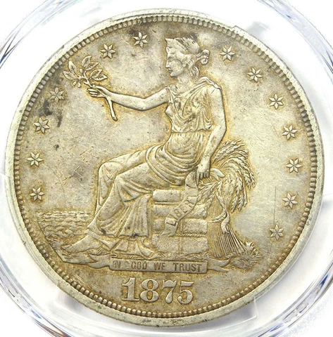 1875-CC Trade Silver Dollar T$1 - PCGS AU Details - Rare Carson City Coin! Cover