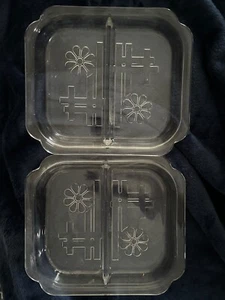 2 MCM Vintage Clear Glass Divided Serving Dishes Daisy Retro 8x7" 2-Compartment - Picture 1 of 3