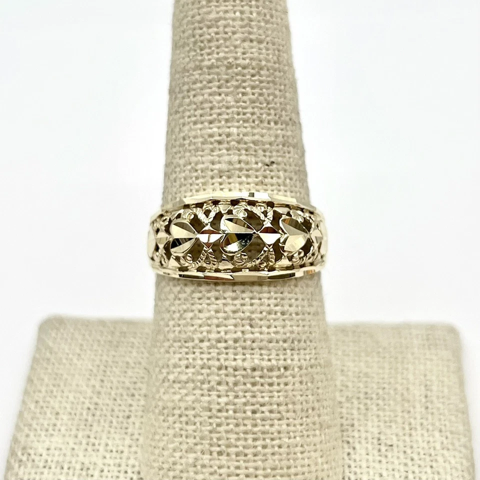 10K 黄金钻石切割纹理金银丝圆顶戒指 尺寸 7.5 (LO1005897) — 第 1/4 张图片