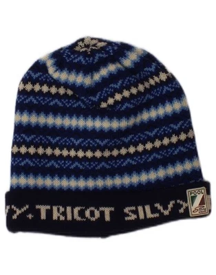 SILVY Mens Graphic Knit Beanie Hat One Size Blue Fair Isle Retro V108 - Image 1 of 3