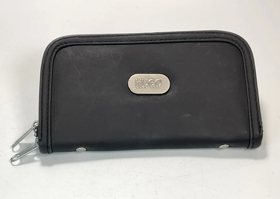 Cartera Larga Hugo Boss Cremallera Alrededor Negra/Gris Oscura Cuero Rectangular Foto 1 de 4