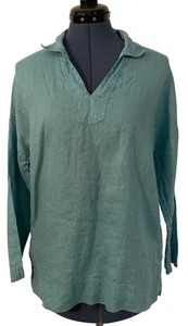 C & C California Blue Linen Dolman Sleeve V Neck Oversized Tunic Coastal Boho S - Picture 1 of 13