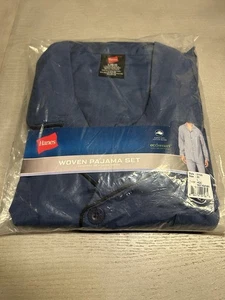 Hanes Men's Woven Pajama Set Ecosmart Long Sleeve Shirt and Pant Size Large - Picture 1 of 7