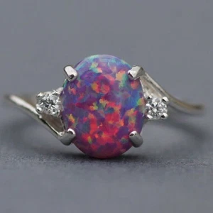 Vintage Women 2.3Ct Fire Opal 925 Silver Ring  Wedding Party Gemstone Engagement - Picture 1 of 6