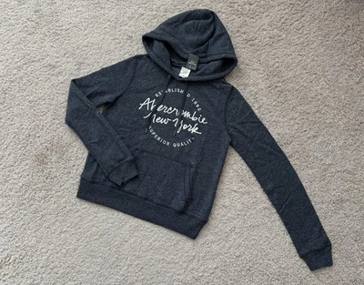 Sudadera con capucha azul oscuro nueva con etiquetas Abercrombie & Fitch vintage Y2K con logotipo para mujer talla XS Foto 1 de 4