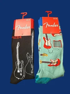 Fender Music guitar dress socks Lot black white red logo teal multicolored New - Picture 1 of 5