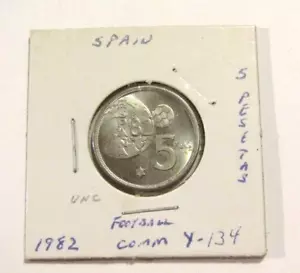 Spain 1982 5 Pesetas unc Coin Soccer Espana - Picture 1 of 5