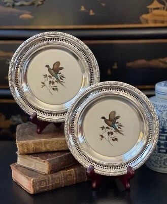 Large Rare Whiting Sterling Silver Pheasant Bird Bottle Wine Coaster Pair 6.6” - Image 1 of 4