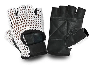 CROCHET BACK CUT FINGER GLOVES LEATHER WEIGHT LIFTING BODYBUILDING GYM FITNESS - Picture 1 of 1