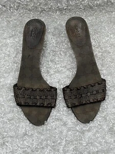 Sandalias Gucci Marrones Cuero y Lona Detalle Deslizante Talla 39 - Imagen 1 de 10
